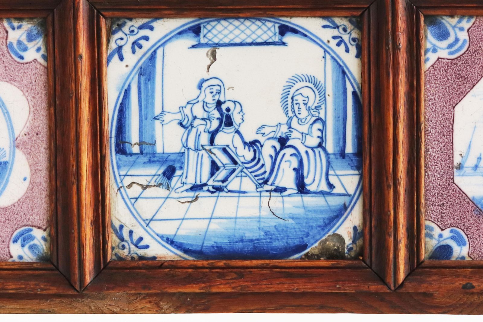 Paire de jardinières hollandaises du XIXe siècle avec carreaux de Delft du XVIIe siècle en chêne. photo vinterior