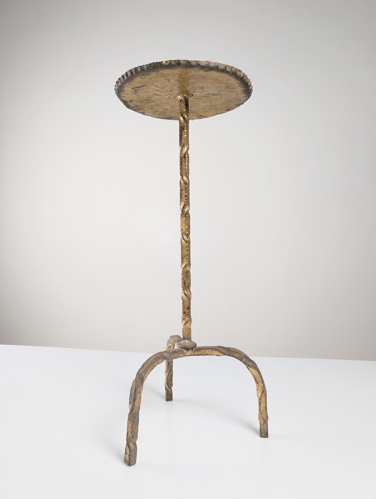 Mid Century Side Table For Drinks In Gilded Wrought Iron And Glass, Spain, 1950s photo for sale