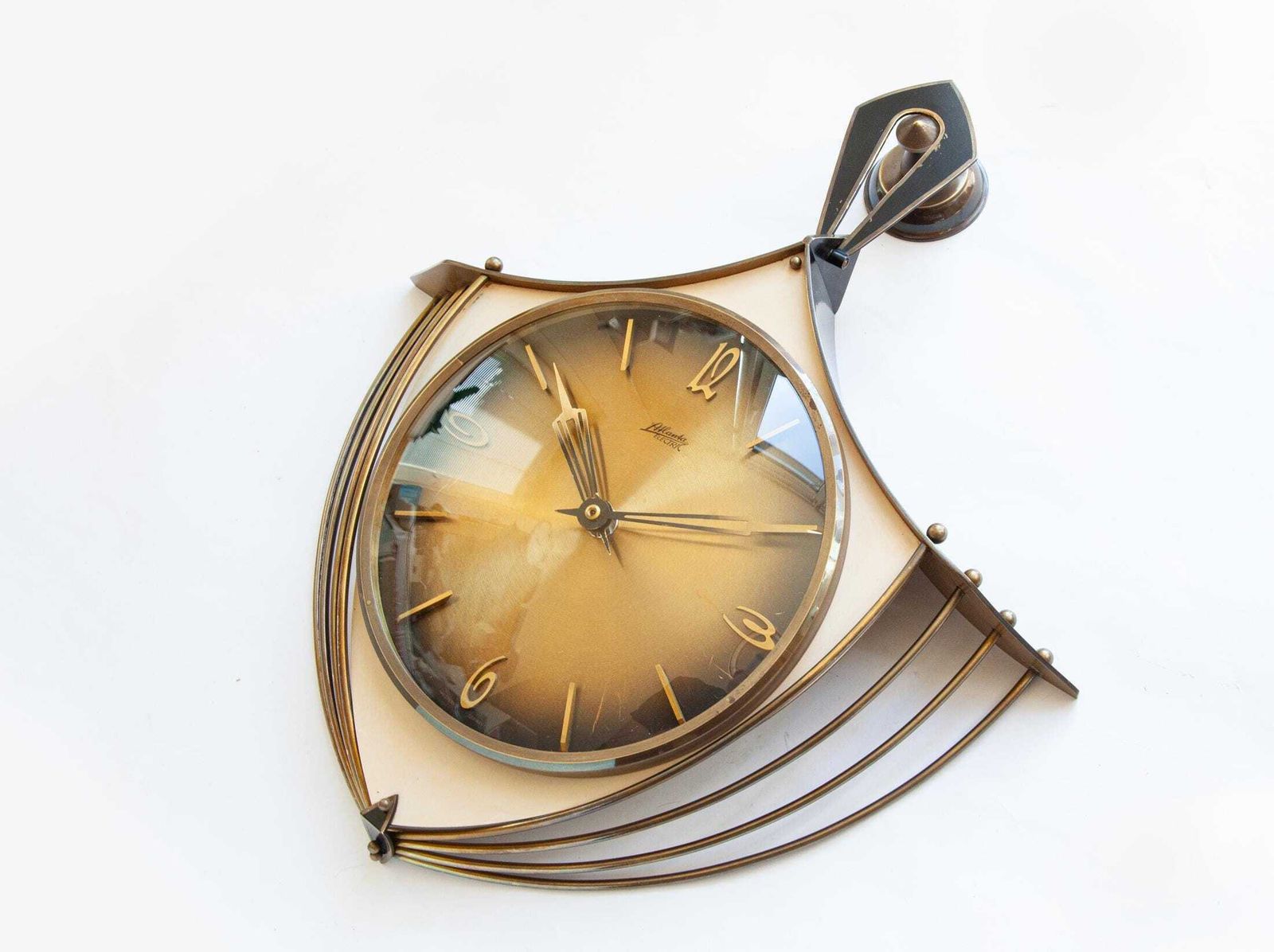 Mid Century Atlanta Brass Wall Clock Art Deco Germany Junghans Atomic Modernism 1960s photo furniture