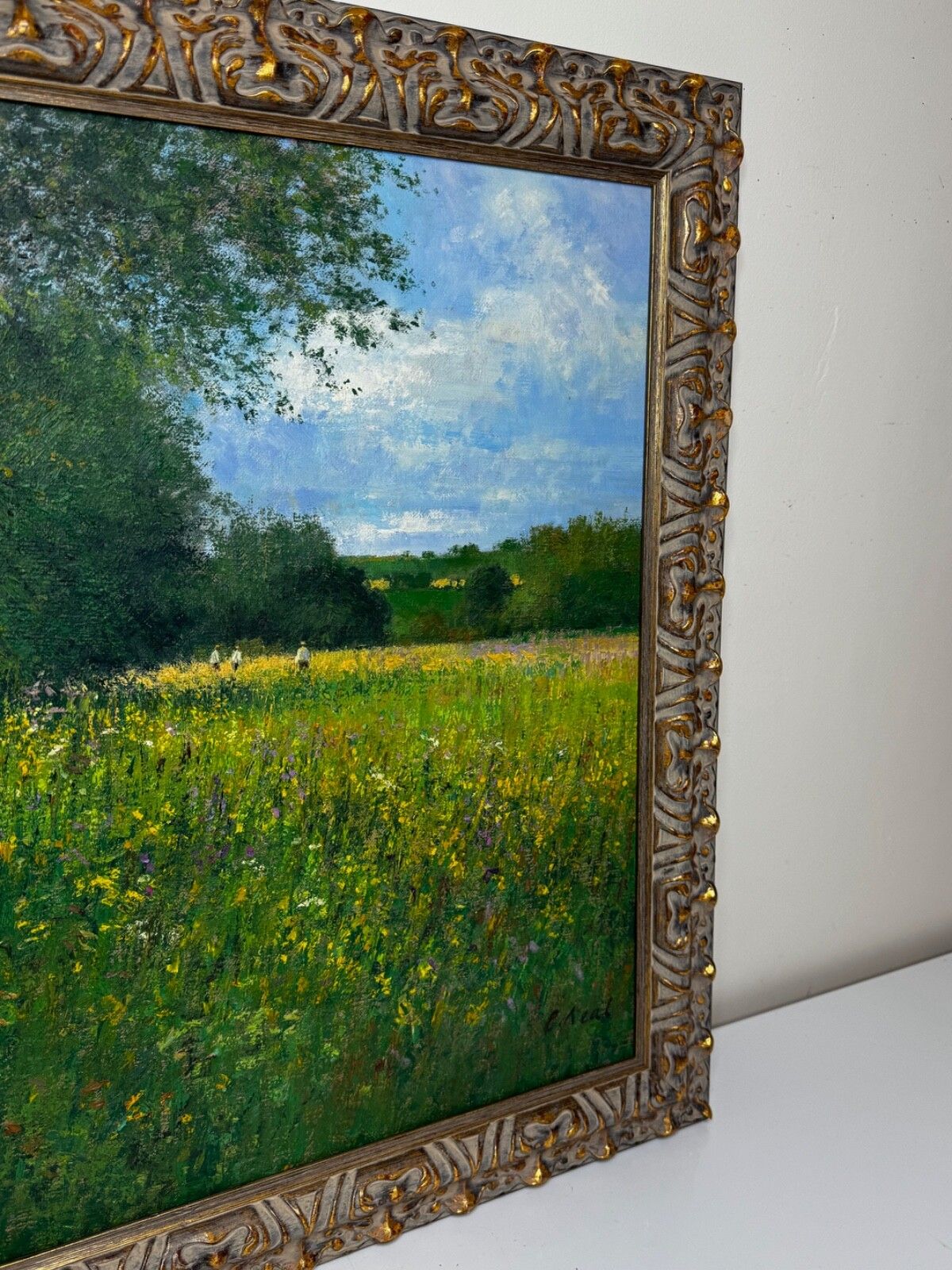 Landschapsschilderij in olieverf, Banks of the Wye, Coppett Hill, gesigneerd door Charles Neal photo for sale
