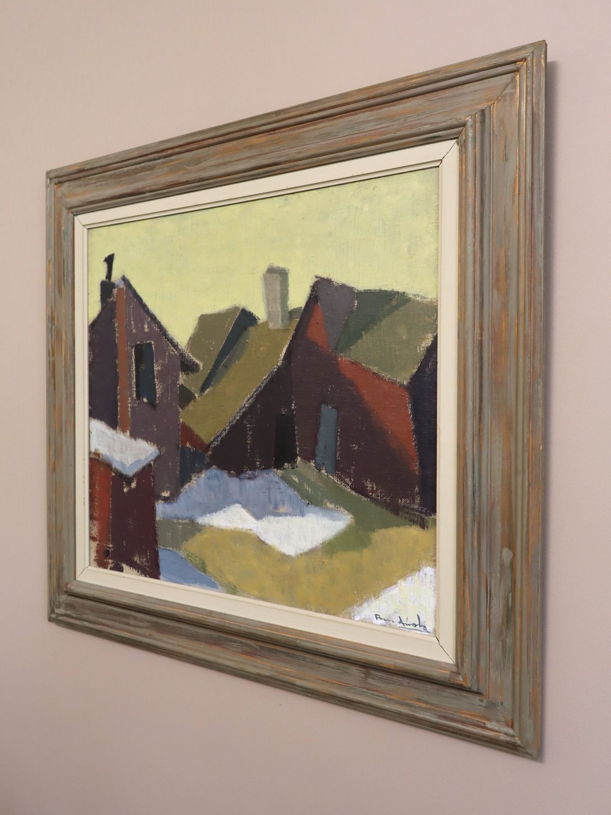 Huizen in de sneeuw, olieverf op doek photo Kunst
