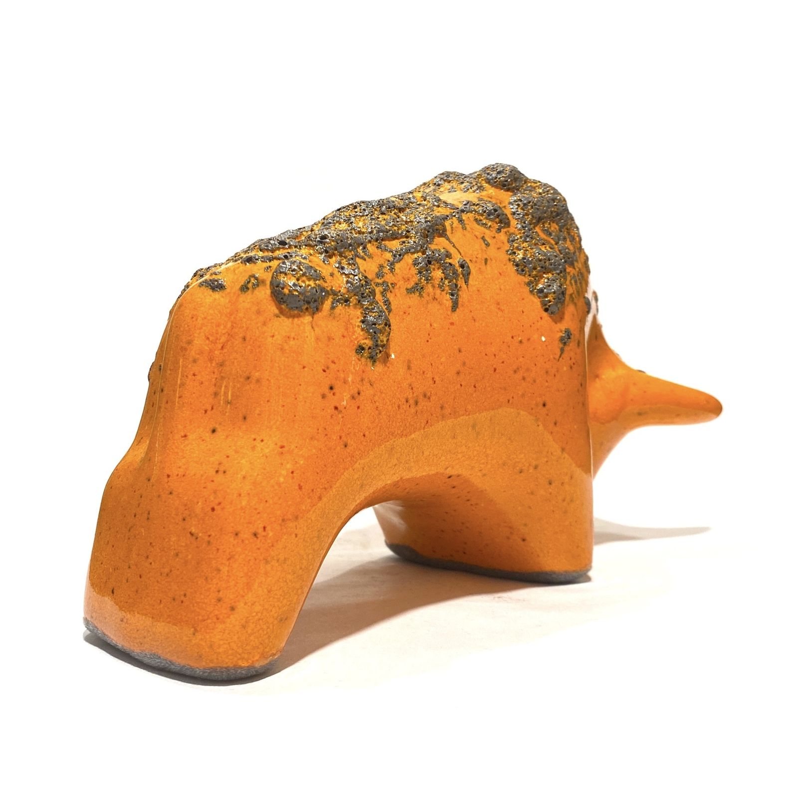 Otto Keramik stier in oranje fat lava glazuur, West German Pottery stijl sculptuur photo Woonaccessoires