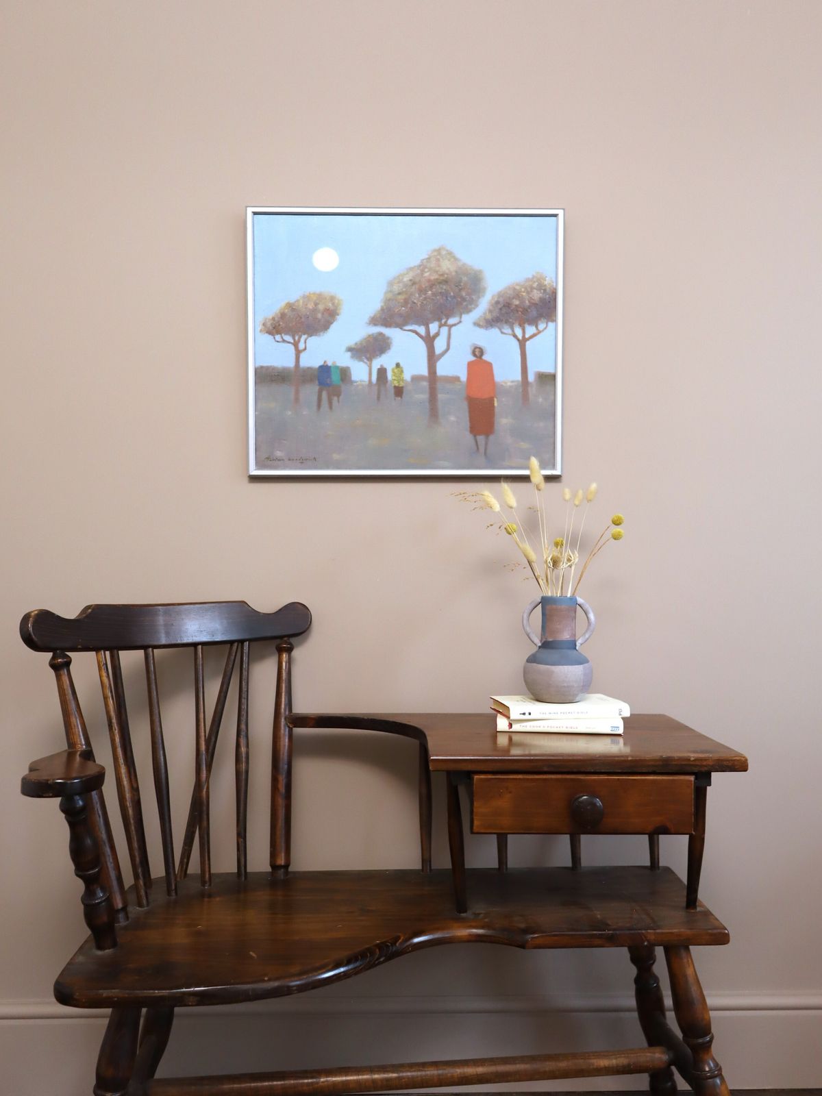 Under The Pale Blue Sky, Oil Painting Mid 20th Century photo furniture