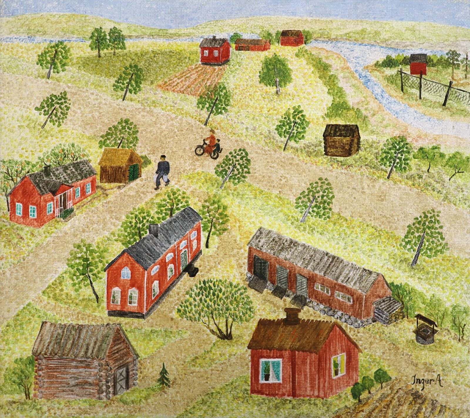 Little Red Houses, In Oil Onto Canvas Mid 20th Century photo for sale