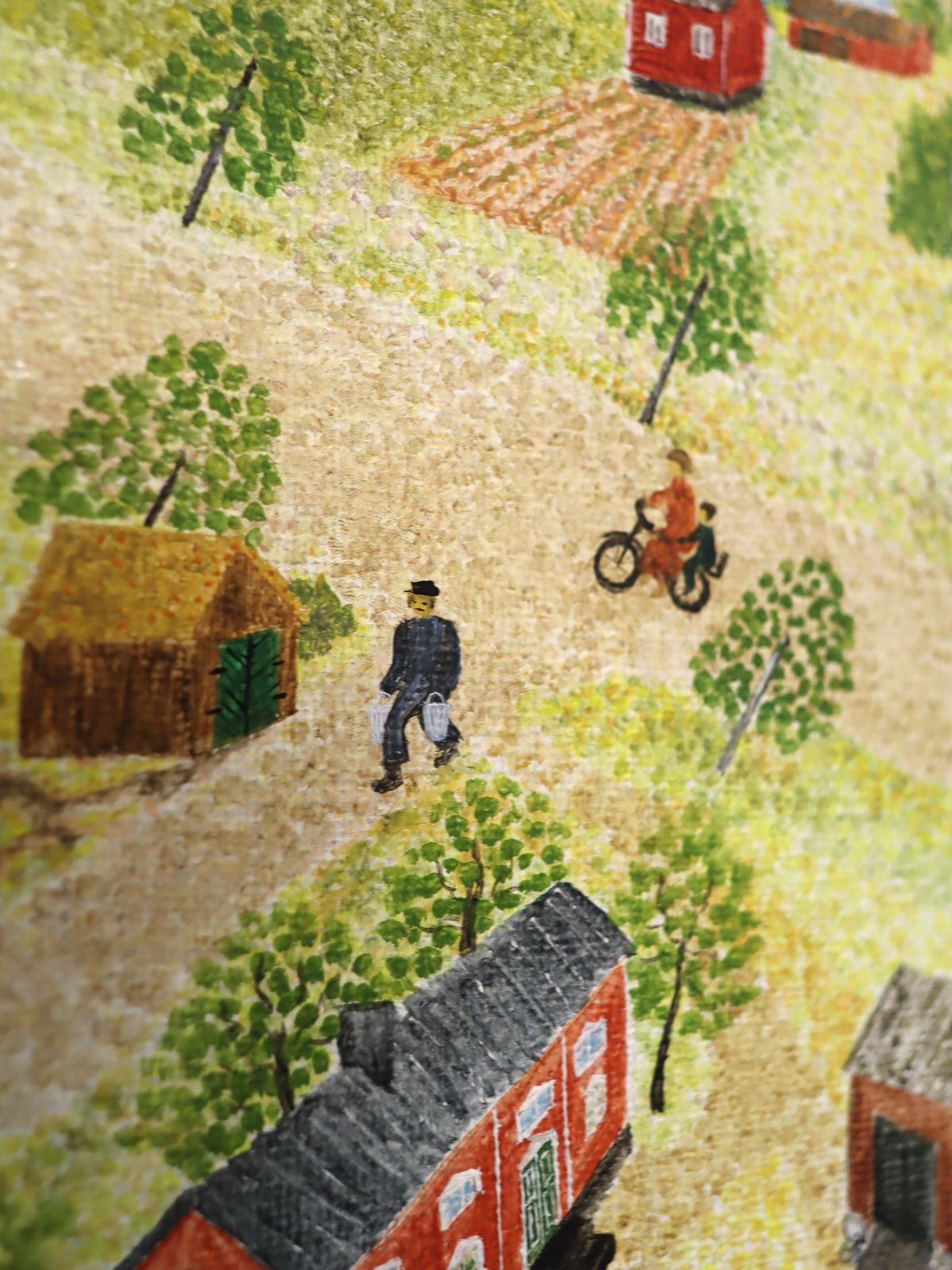 Little Red Houses, In Oil Onto Canvas Mid 20th Century photo Art