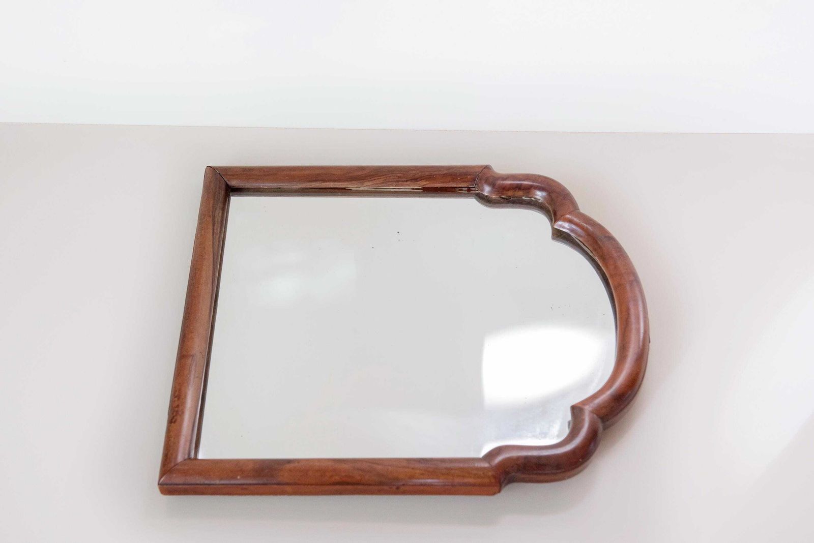 Antique Dutch Arched Wall Mirror   Scalloped Mahogany Wooden Frame   Small Art Nouveau Mirror   Early 1900s photo 264.0