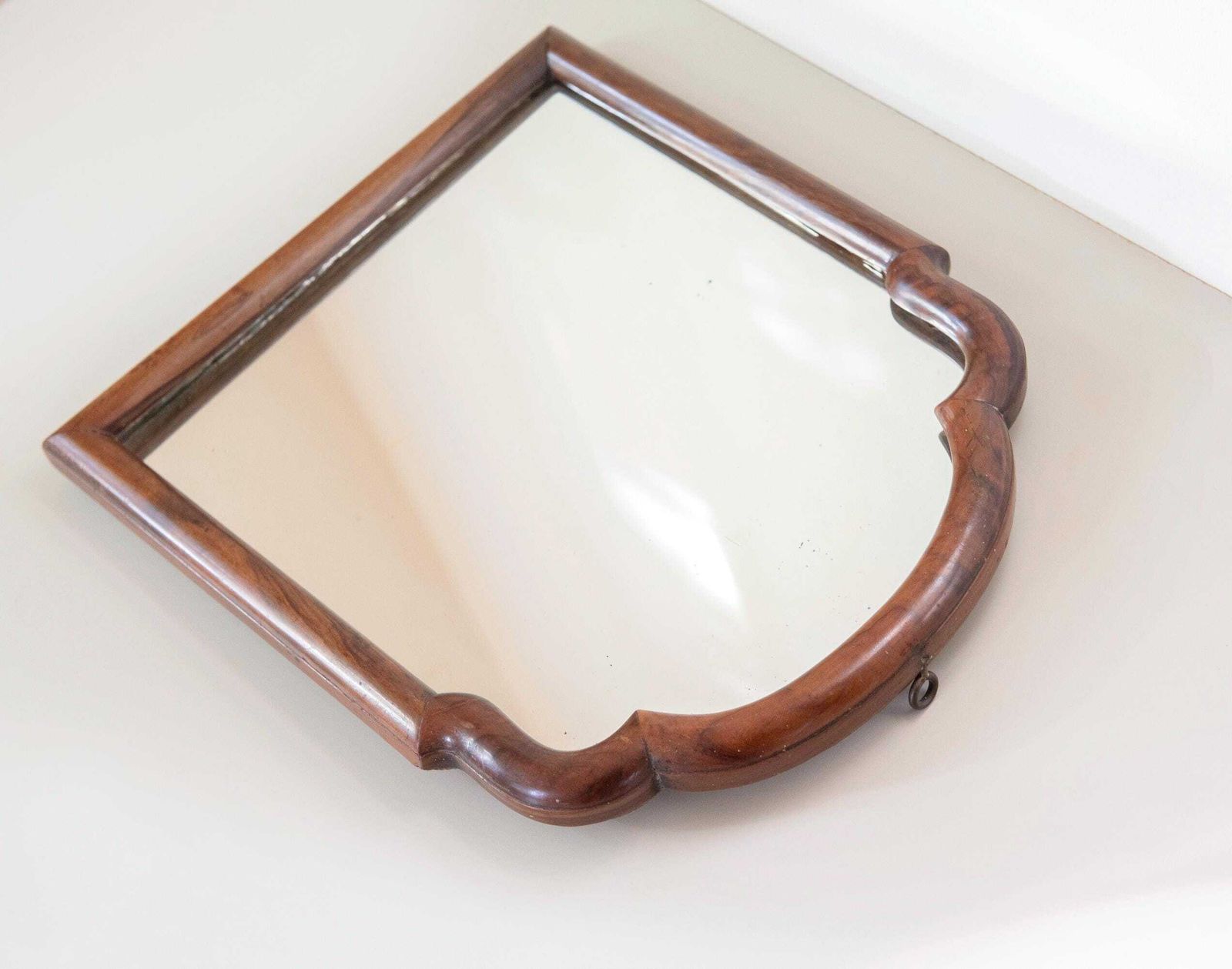 Antique Dutch Arched Wall Mirror   Scalloped Mahogany Wooden Frame   Small Art Nouveau Mirror   Early 1900s photo vinterior