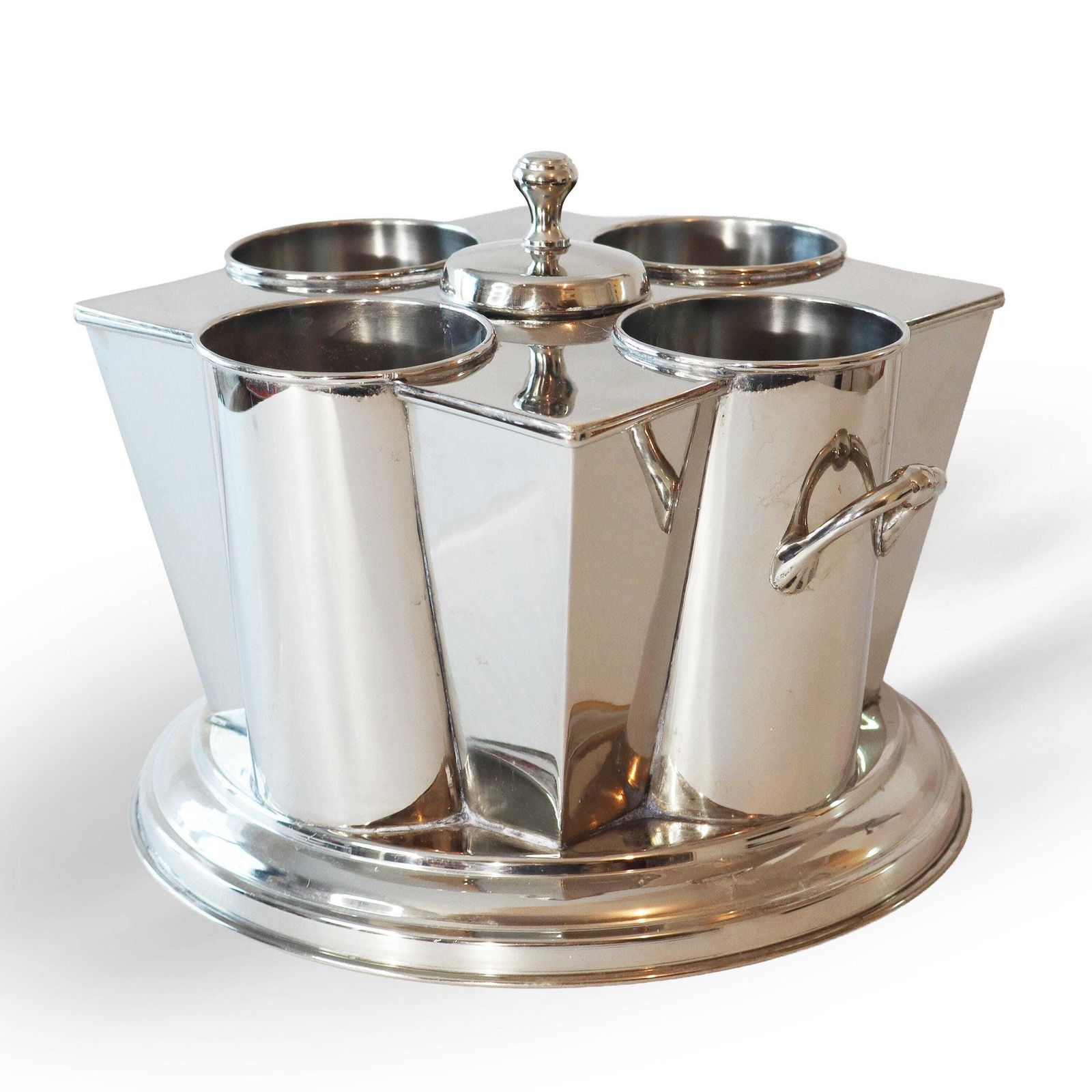 Franse art deco verzilverde vierflessen wijn- of champagnekoeler photo furniture