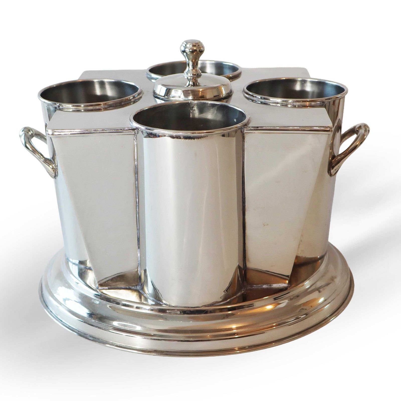 photo vinterior Franse art deco verzilverde vierflessen wijn- of champagnekoeler