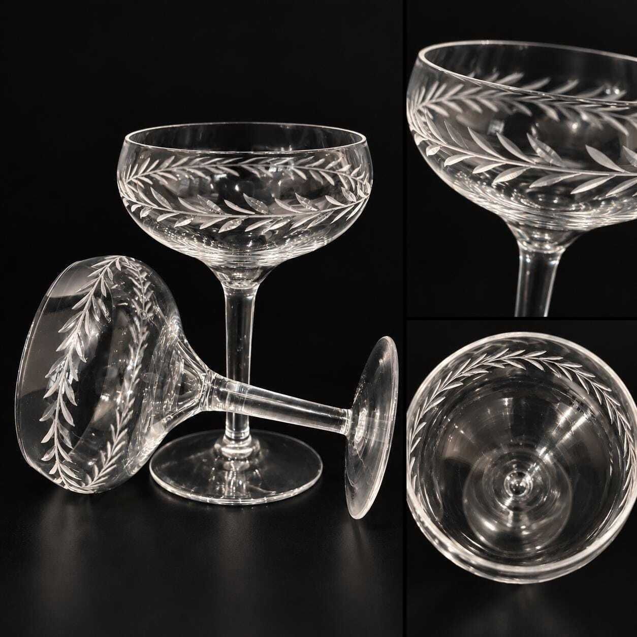 Vintage Franse geslepen kristallen champagnecoupes, set van 2, jaren 1940, bruiloftsglazen, mid-century cocktailglazen photo furniture