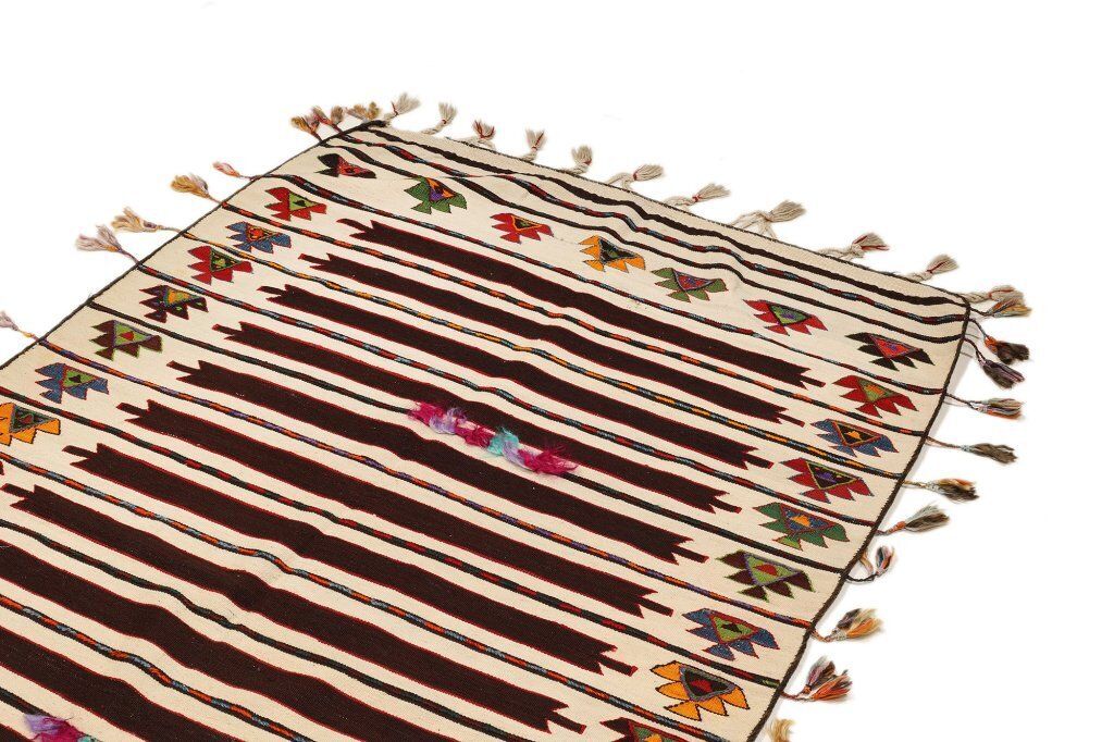 Antiek Turks kilim, crème, 226 × 114 cm, begin 20e eeuw photo Textiel