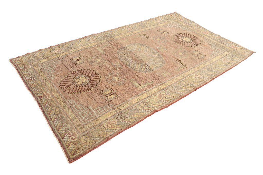 Antiek Khotan tapijt, roze, 239 × 135 cm, ca. 1900s photo for sale