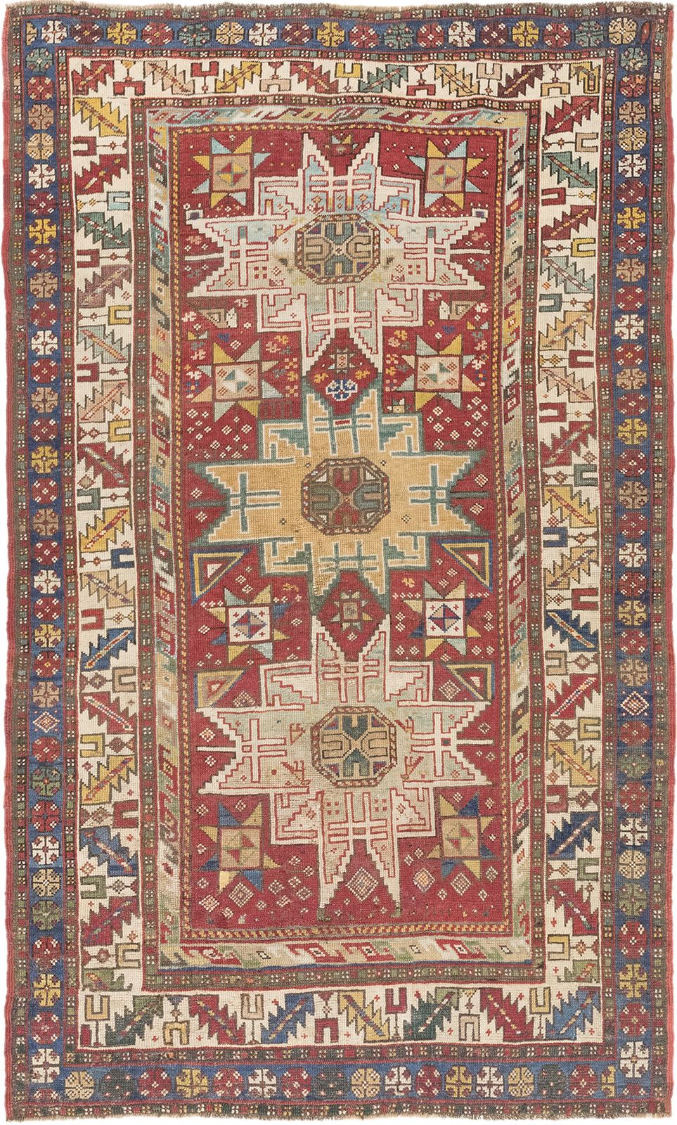 Antiek Kaukasisch Kazak Lesghi tapijt, 205 × 124 cm, ca. 1900s