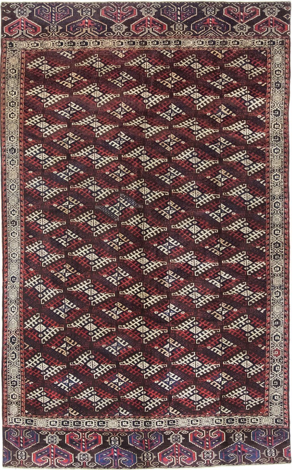 Antiek Yomut Tribaal Tapijt, Bruin, 330 × 202 cm, 19e eeuw