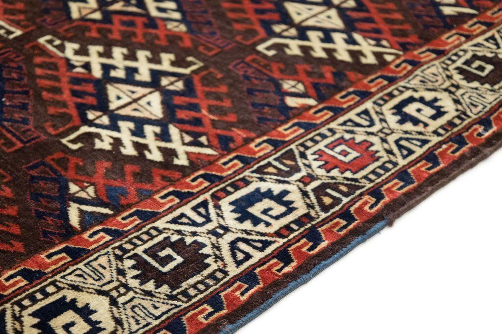 Antiek Yomut Tribaal Tapijt, Bruin, 330 × 202 cm, 19e eeuw photo 7070.0