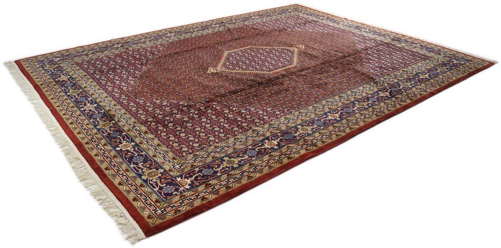 Vintage Indiaas handgeknoopt tapijt, rood, 398 × 301 cm, ca. jaren 1970 photo furniture