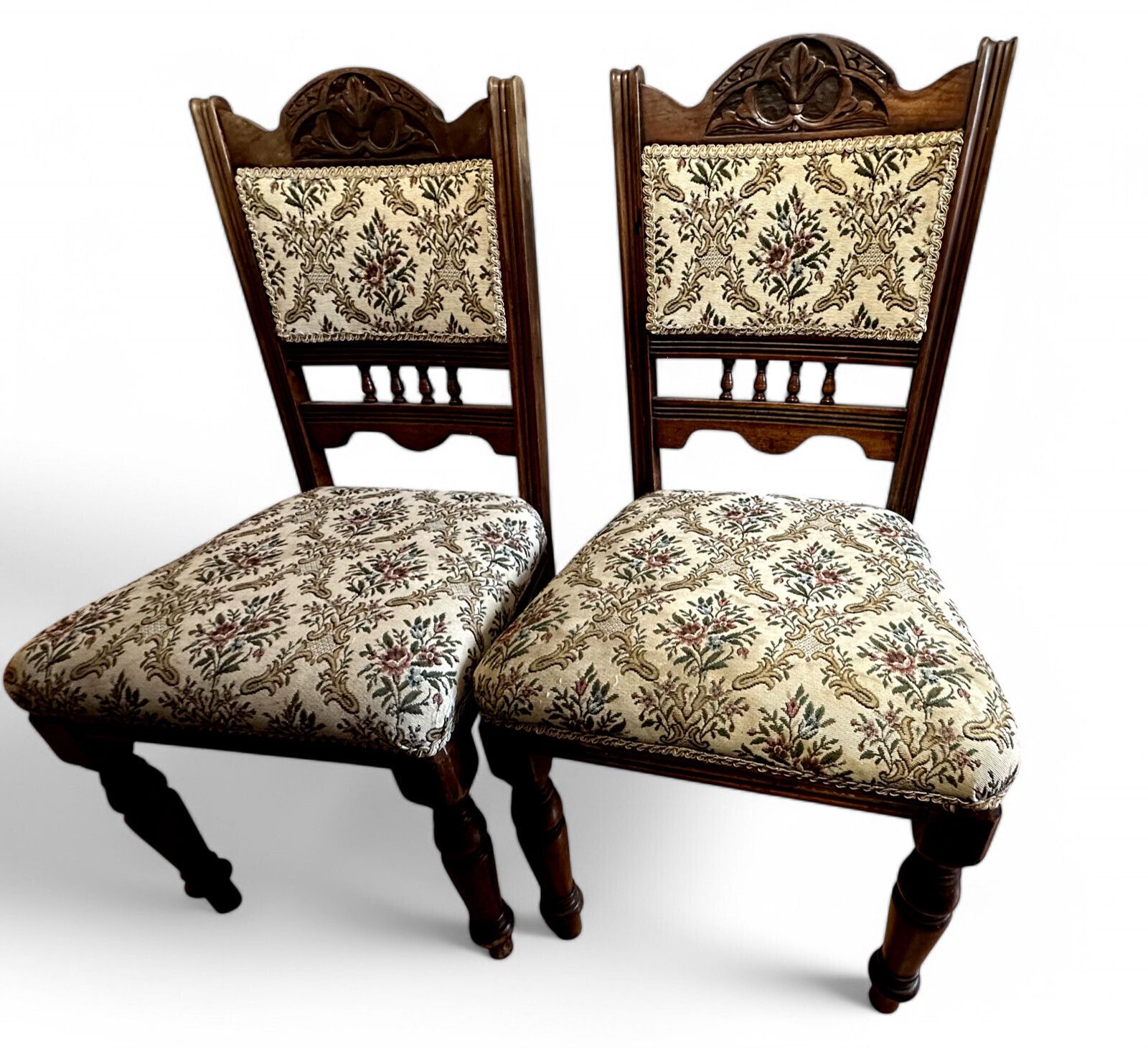 Antique Pair Of Hardwood Edwardian Low Chairs Hall Way Chairs Occasional photo buy