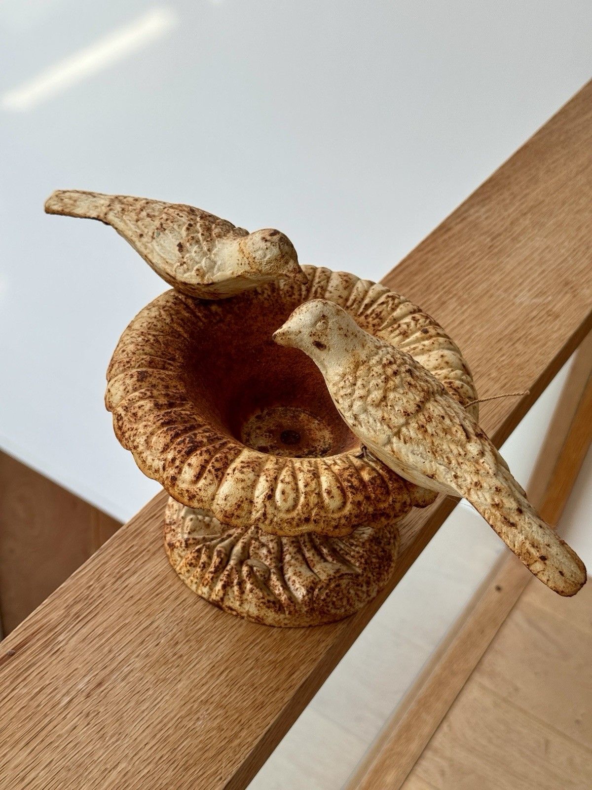 photo buy Vintage Heavy Cast Iron Bird Bath / Feeder, Aged Patina