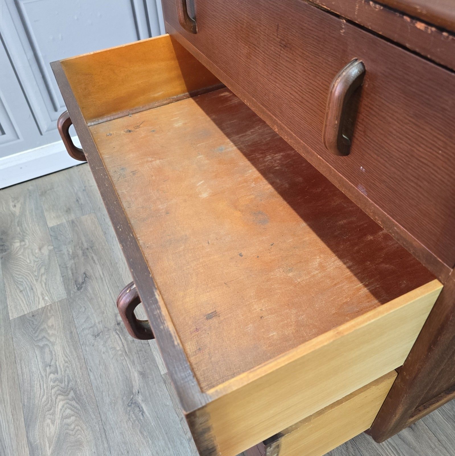 photo buy Vintage Jentique Writing Bureau Oak 3 Drawer Chest Fall Front Desk Retro Wood