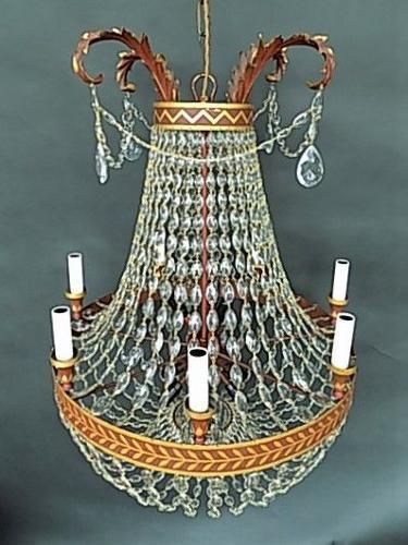 Metal & Crystal Tole Chandelier photo for sale