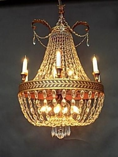 Metal & Crystal Tole Chandelier photo vintage