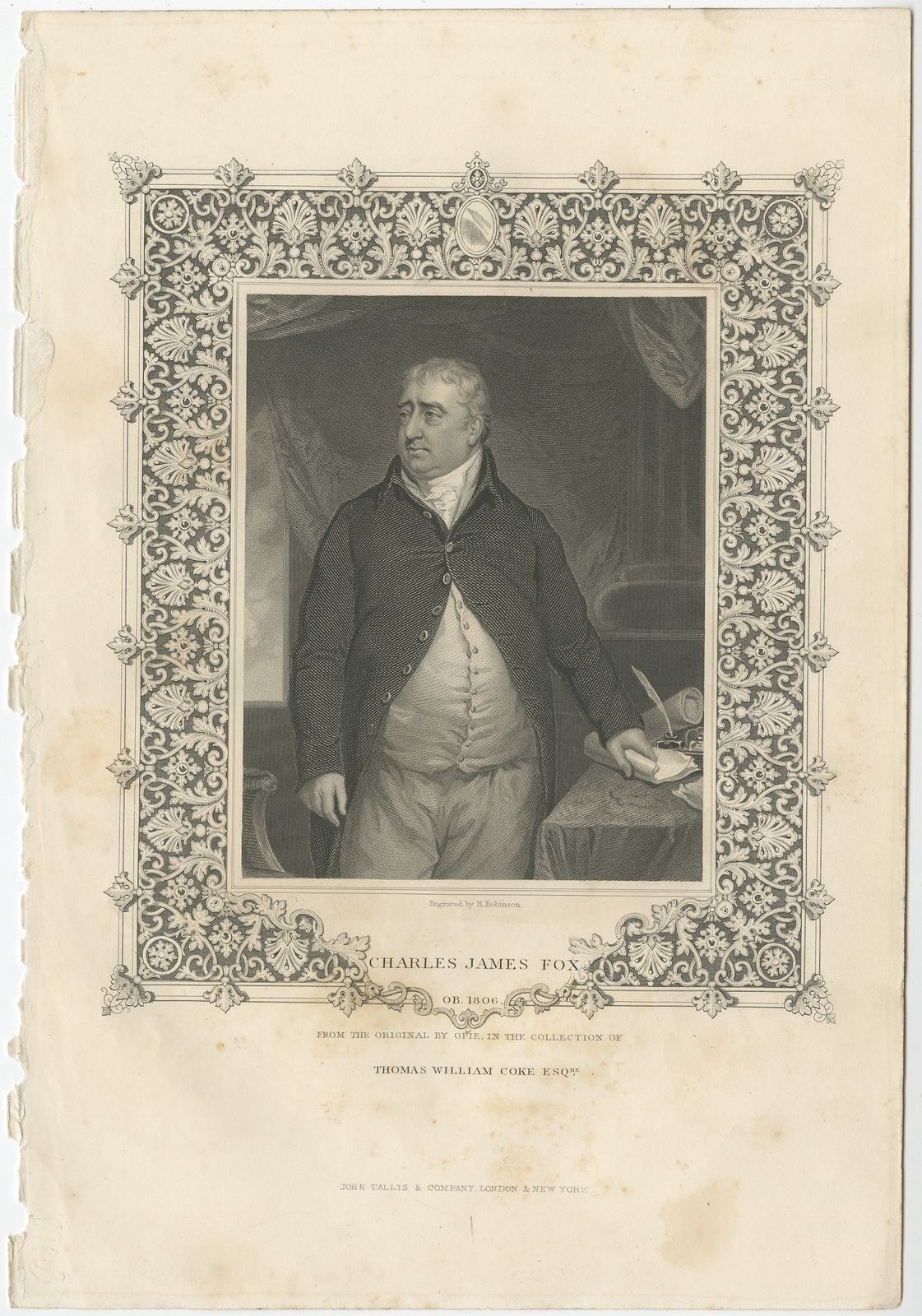 Antique Portrait Of Charles James Fox By Tallis (C.1855)