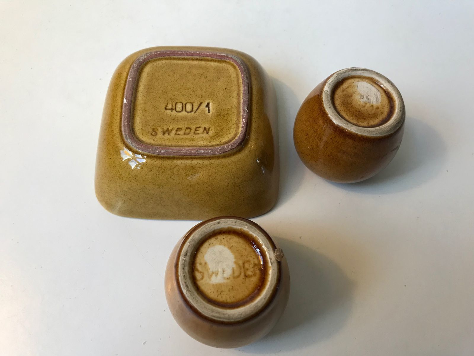 Vintage Swedish Miniature Ceramics Set In Ochre Yellow Glaze, 1960s photo for sale