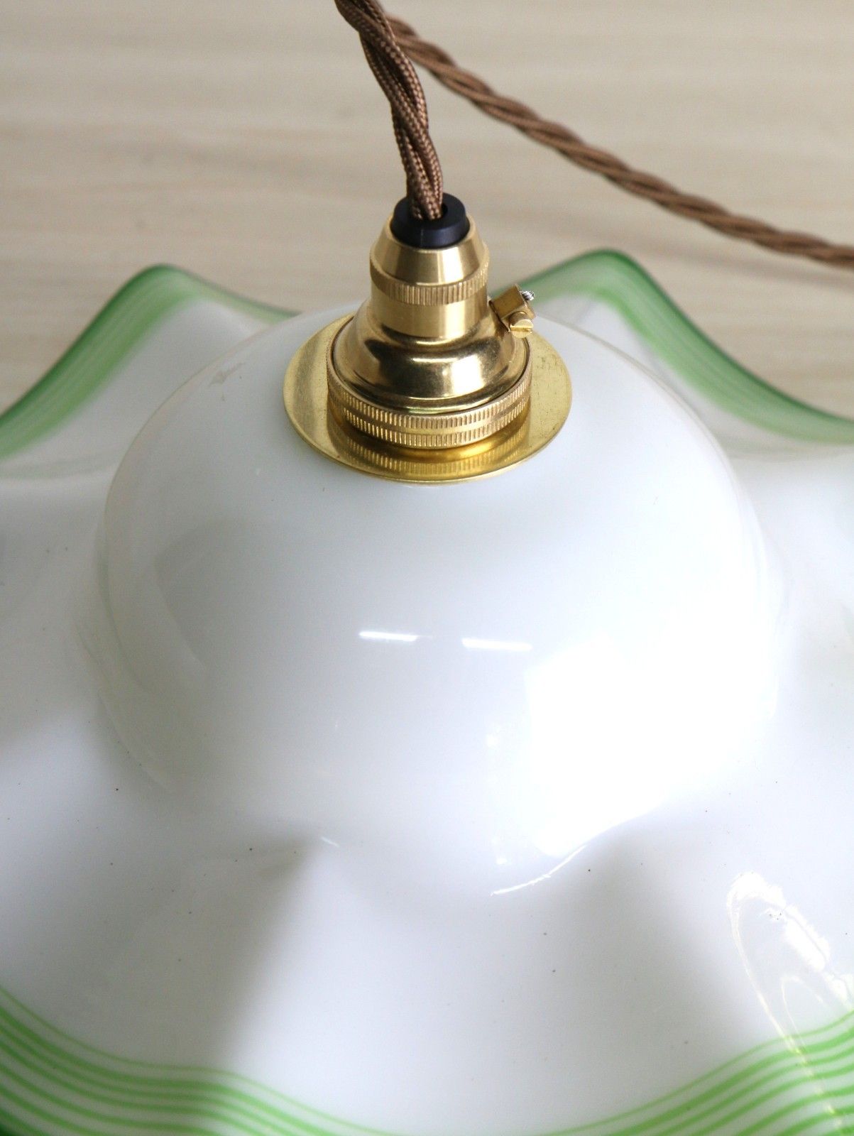 photo furniture Vintage Ceiling Light Small Edwardian Milk Glass Pendant Lined Lime Green Rim