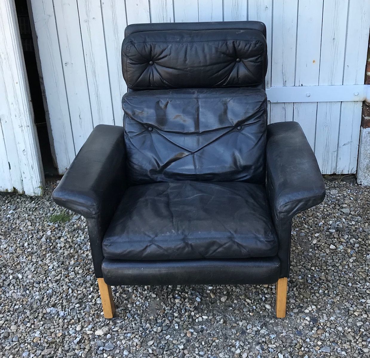 Mid Century Black Leather Highback Lounge Chair By Hans Olsen For Cs Mobelfabrik, 1960s