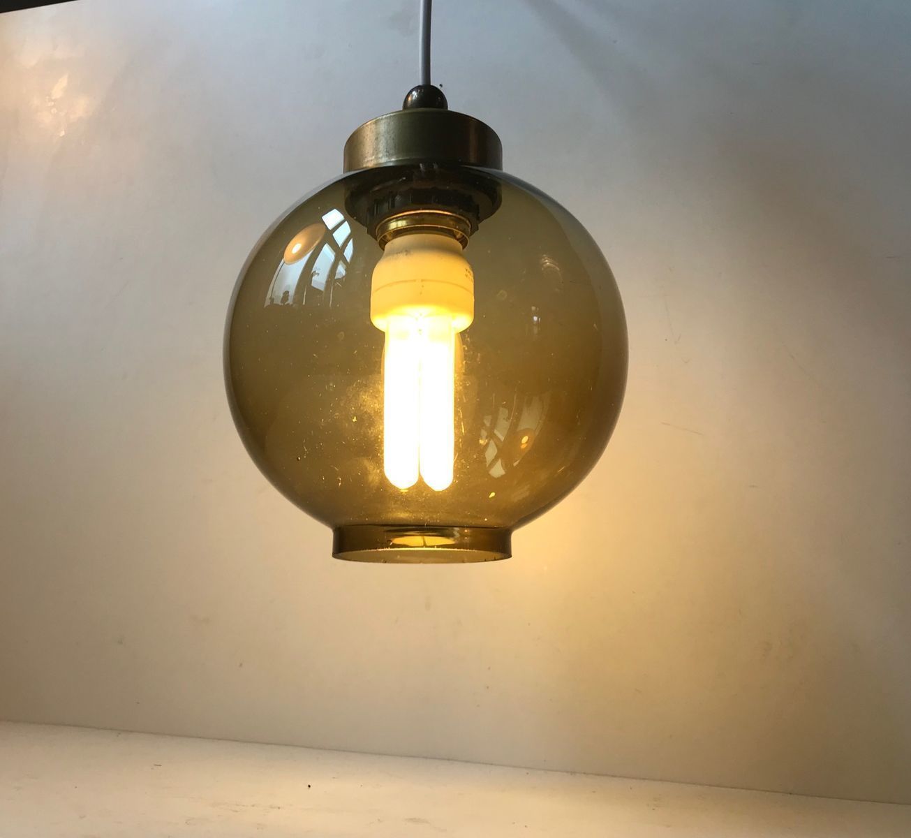 Scandinavian Smoked Glass Ball Pendant Light, 1960s photo Lighting