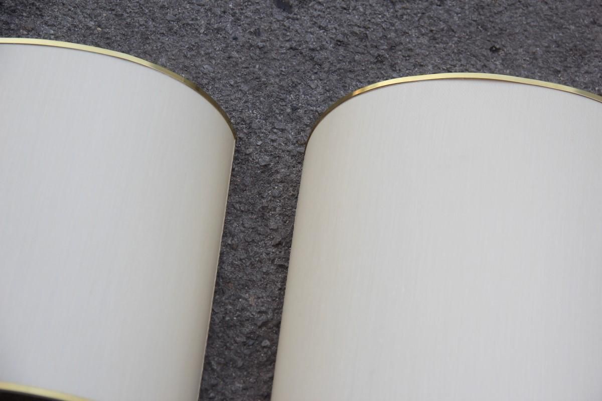 Pair Of Curved Big Applique Silk Shantund Brass Curved Beige Gold 1970 Italian photo for sale