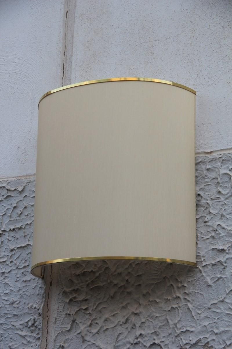 Pair Of Curved Big Applique Silk Shantund Brass Curved Beige Gold 1970 Italian photo vintage
