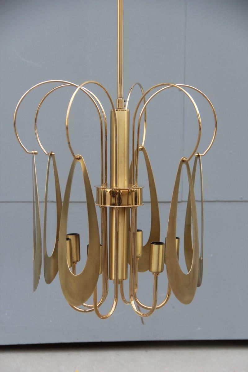 Brass Chandelier Round Brass Gold Italian Design Sculptural Minimal, 1970 photo furniture