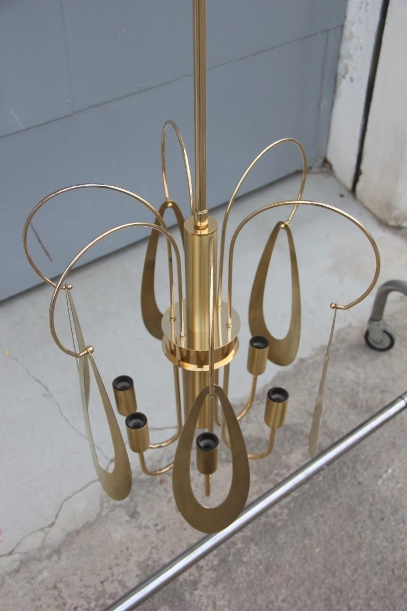 Brass Chandelier Round Brass Gold Italian Design Sculptural Minimal, 1970 photo vintage