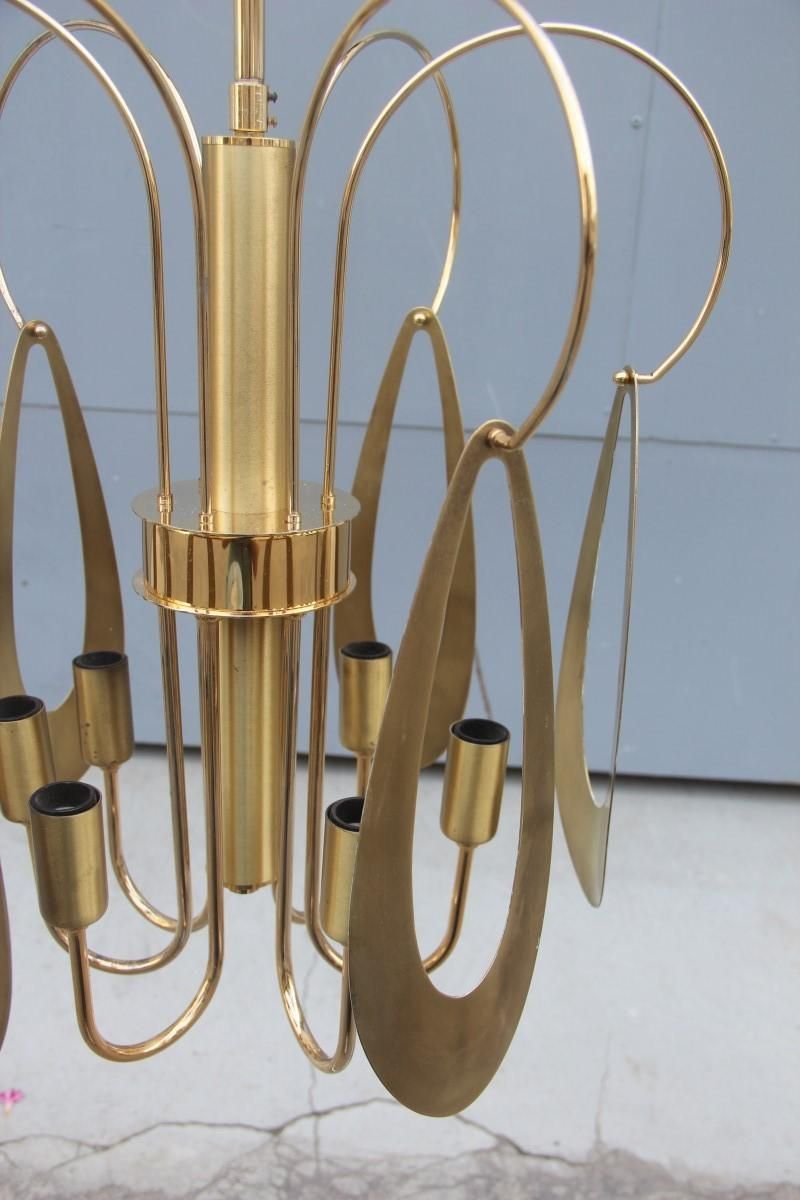 photo for sale Brass Chandelier Round Brass Gold Italian Design Sculptural Minimal, 1970