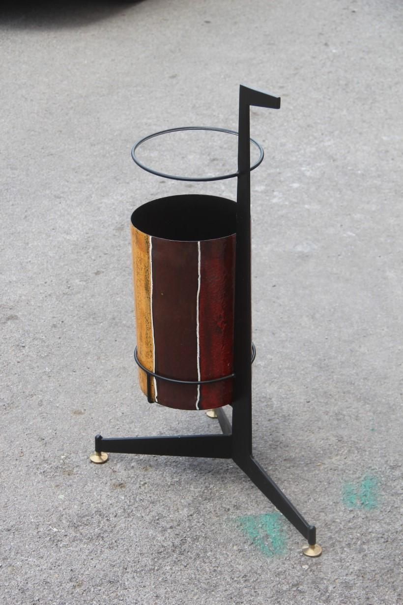 Umbrella Stand Poggibonsi Siva Design Midcentury Italian Enamel Iron Black photo vinterior