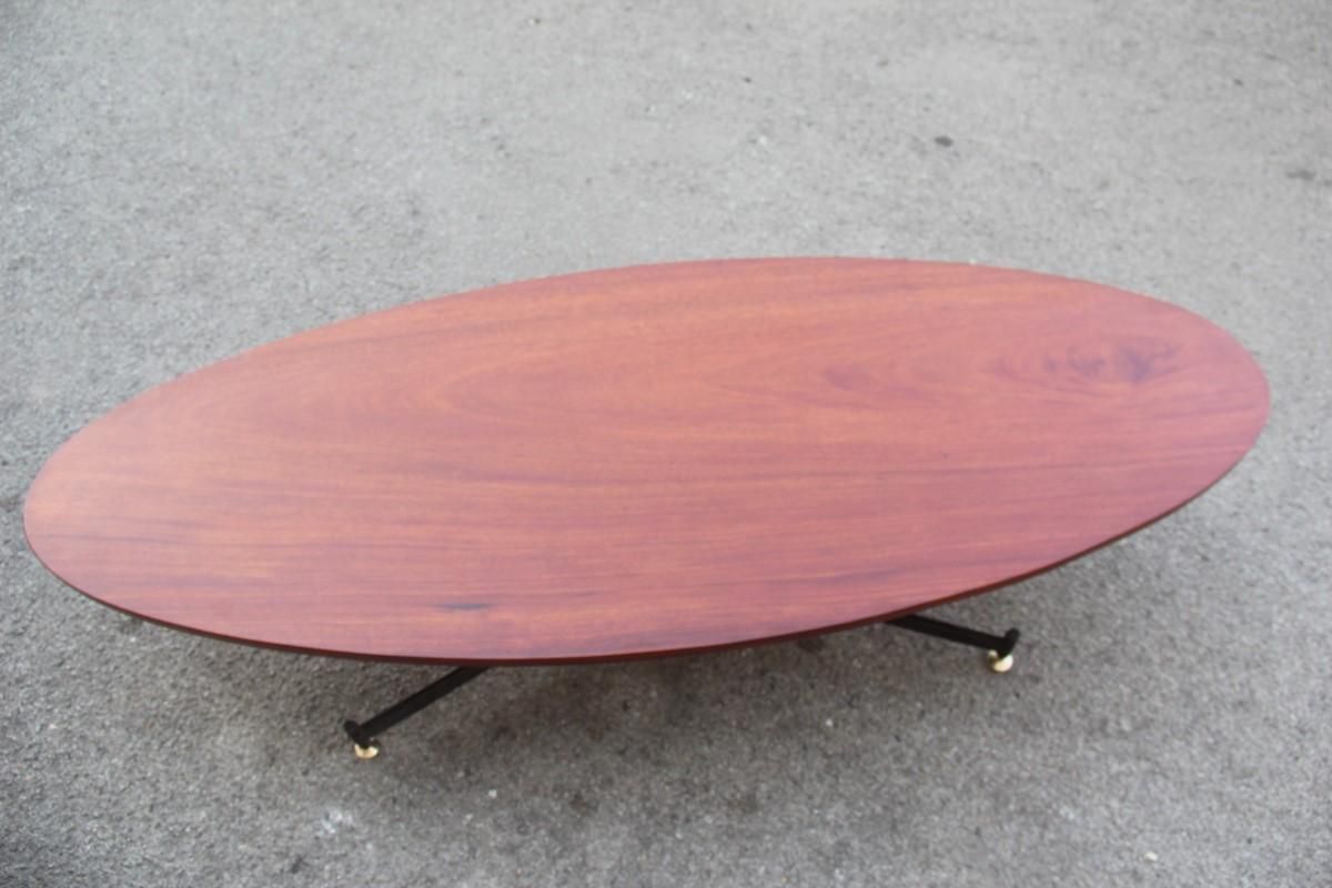 Oval Table Coffee Iron Wood Top Brass Feet Mid Century Modern 1950 Mahogany photo 1980.0