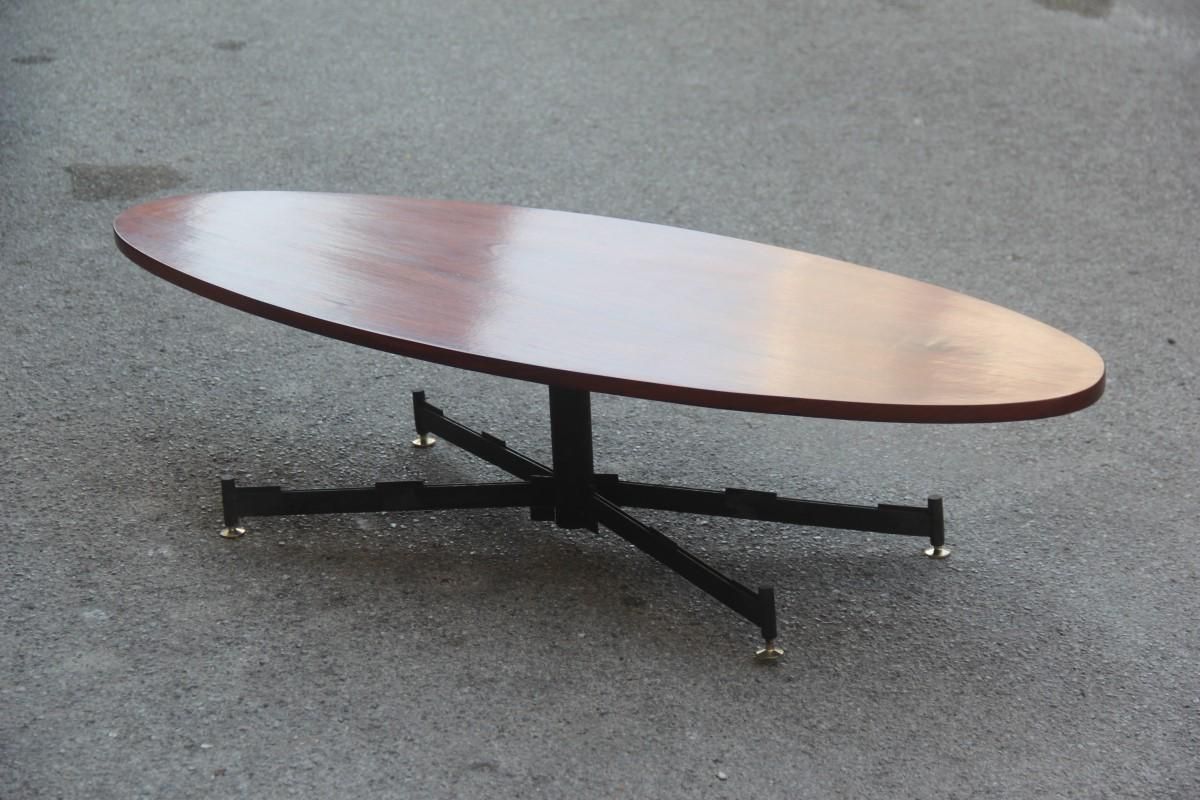 Oval Table Coffee Iron Wood Top Brass Feet Mid Century Modern 1950 Mahogany photo vintage