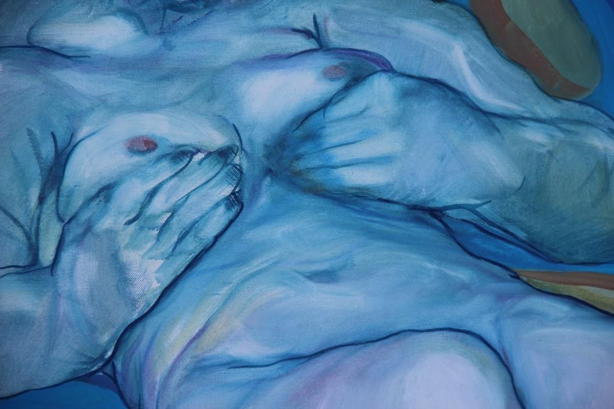 Oil On Canvas Naked Woman Elio Pelosi Neapolitan Painter Work Entitled Orgasm photo vintage