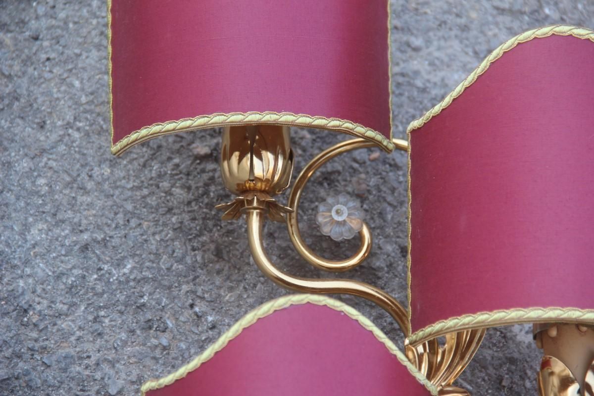 Sconce In Golden Brass With Flower Leaves And Gold And Bordeaux Crystals, 1970 photo furniture