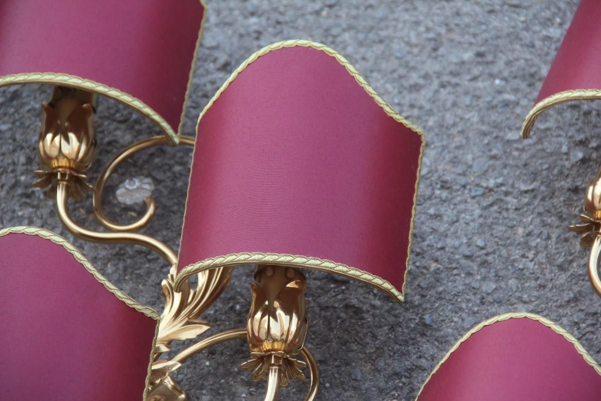 Sconce In Golden Brass With Flower Leaves And Gold And Bordeaux Crystals, 1970 photo buy