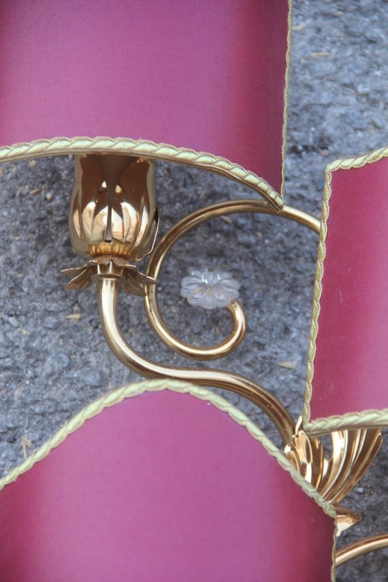 photo vinterior Sconce In Golden Brass With Flower Leaves And Gold And Bordeaux Crystals, 1970