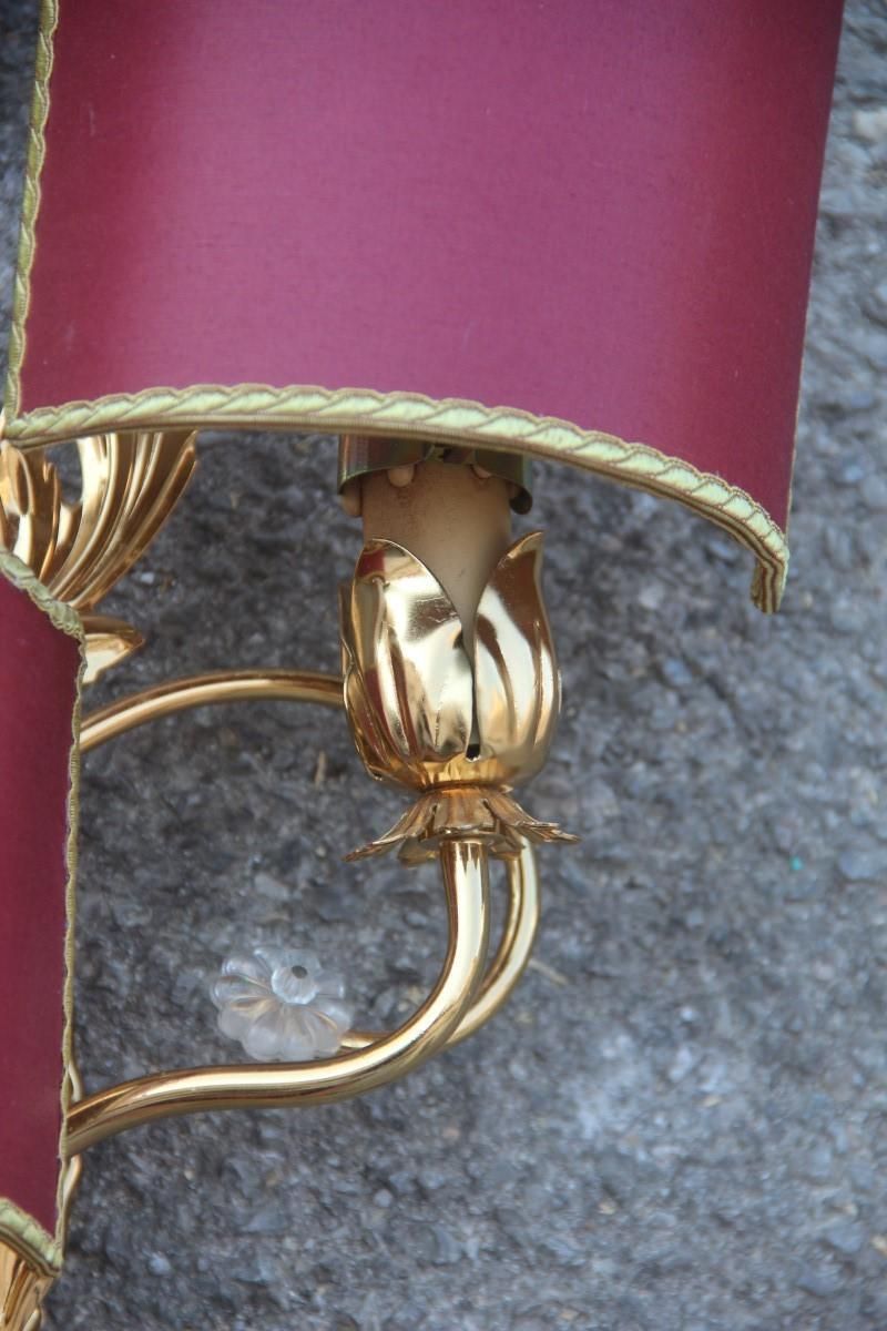 photo buy Sconce In Golden Brass With Flower Leaves And Gold And Bordeaux Crystals, 1970