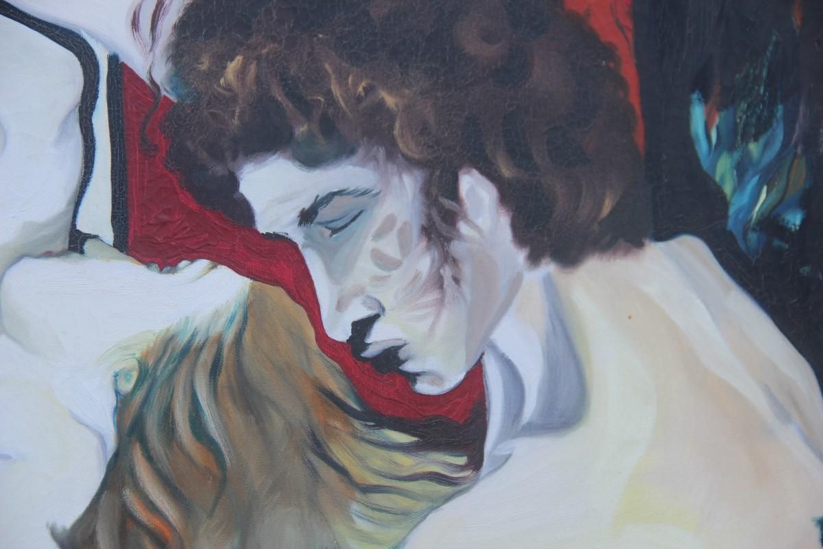 Great Oil On Canvas Sicilian Artist Salvatore Mulè Nude Characters, 1972 photo buy