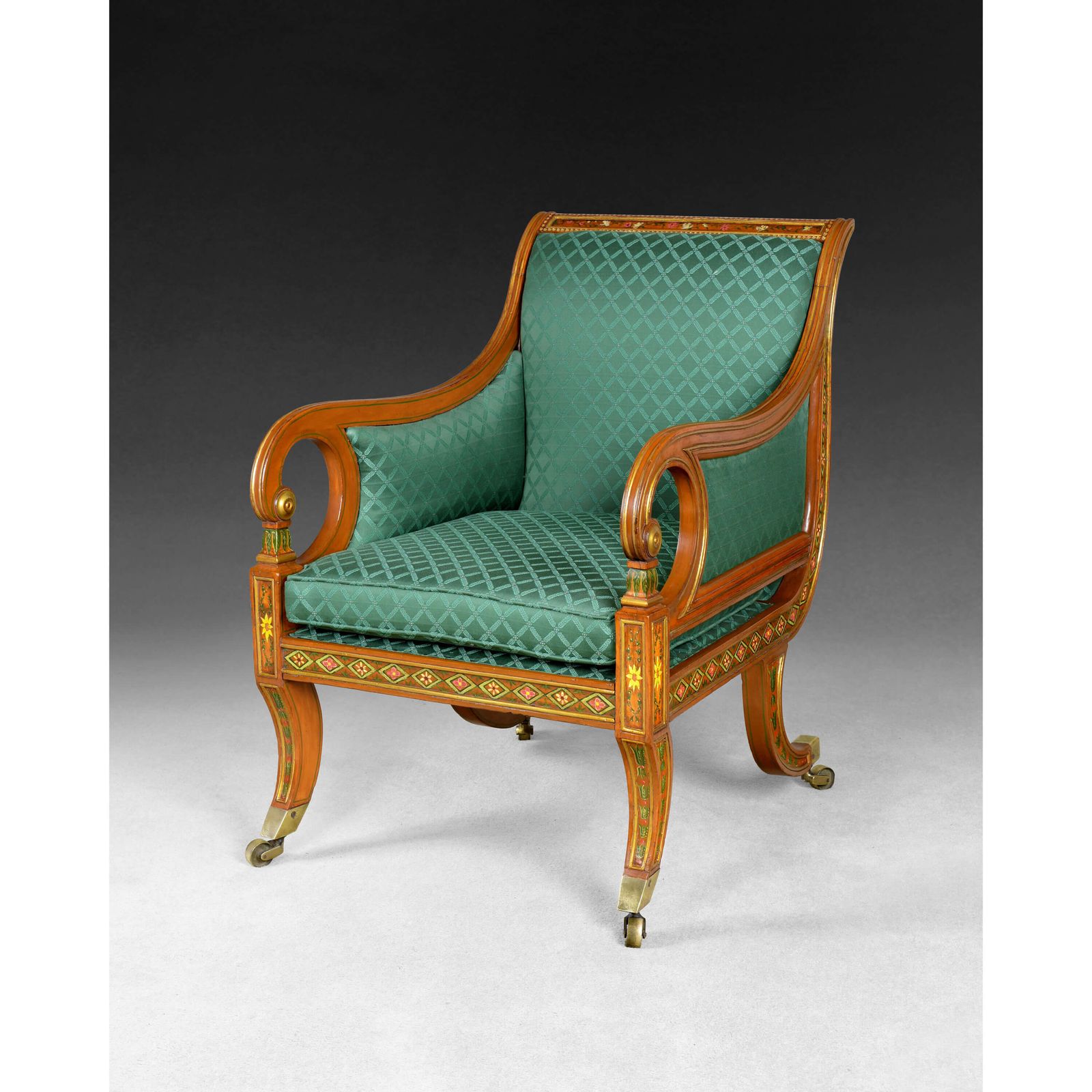 Regency Period Decorated And Gilt Simulated Satinwood Library Chair