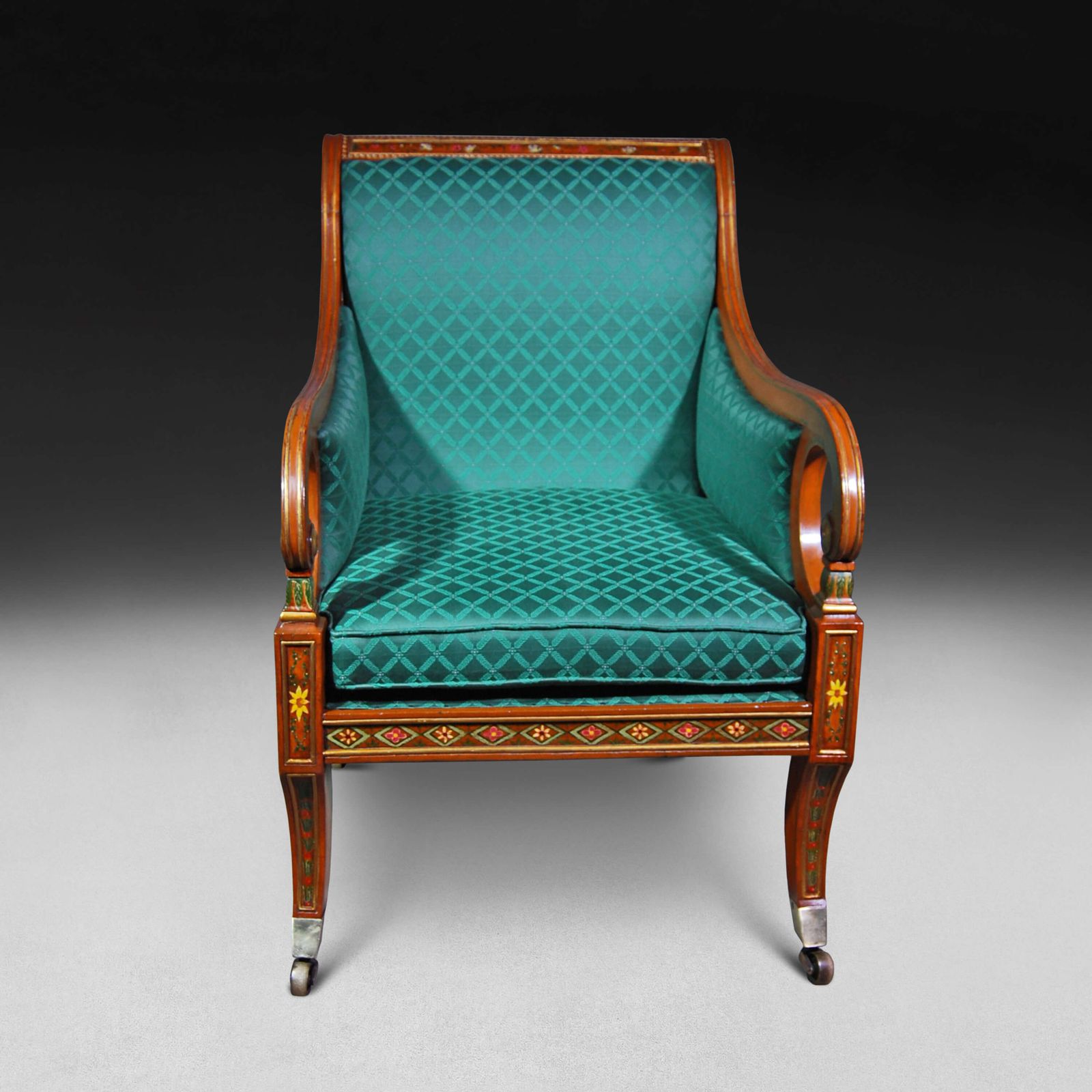 Regency Period Decorated And Gilt Simulated Satinwood Library Chair photo for sale