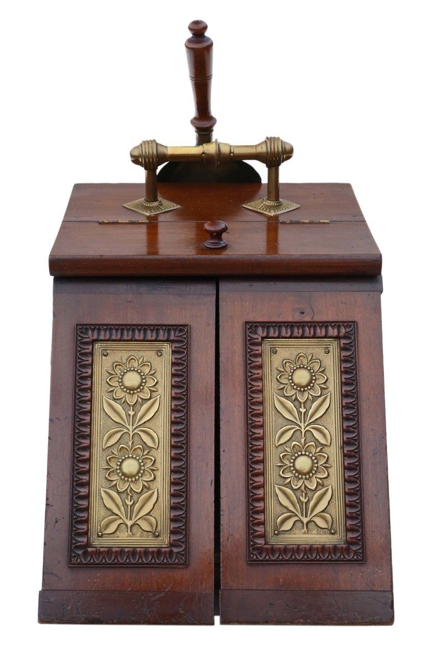 Art Nouveau Beech Walnut And Brass Coal Scuttle Box photo for sale