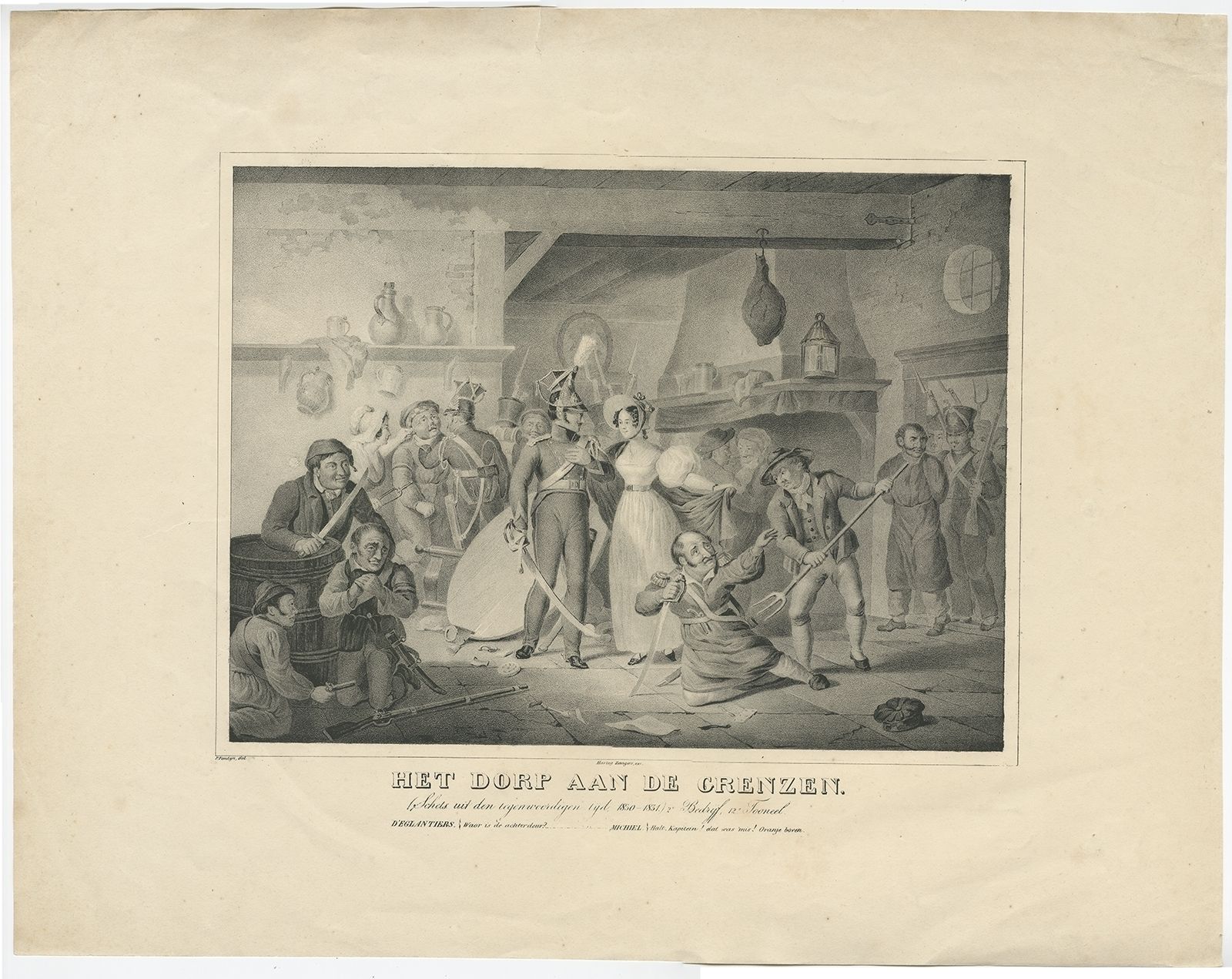 Antique Print Of A Belgian Theater Show By Backer (C.1830)