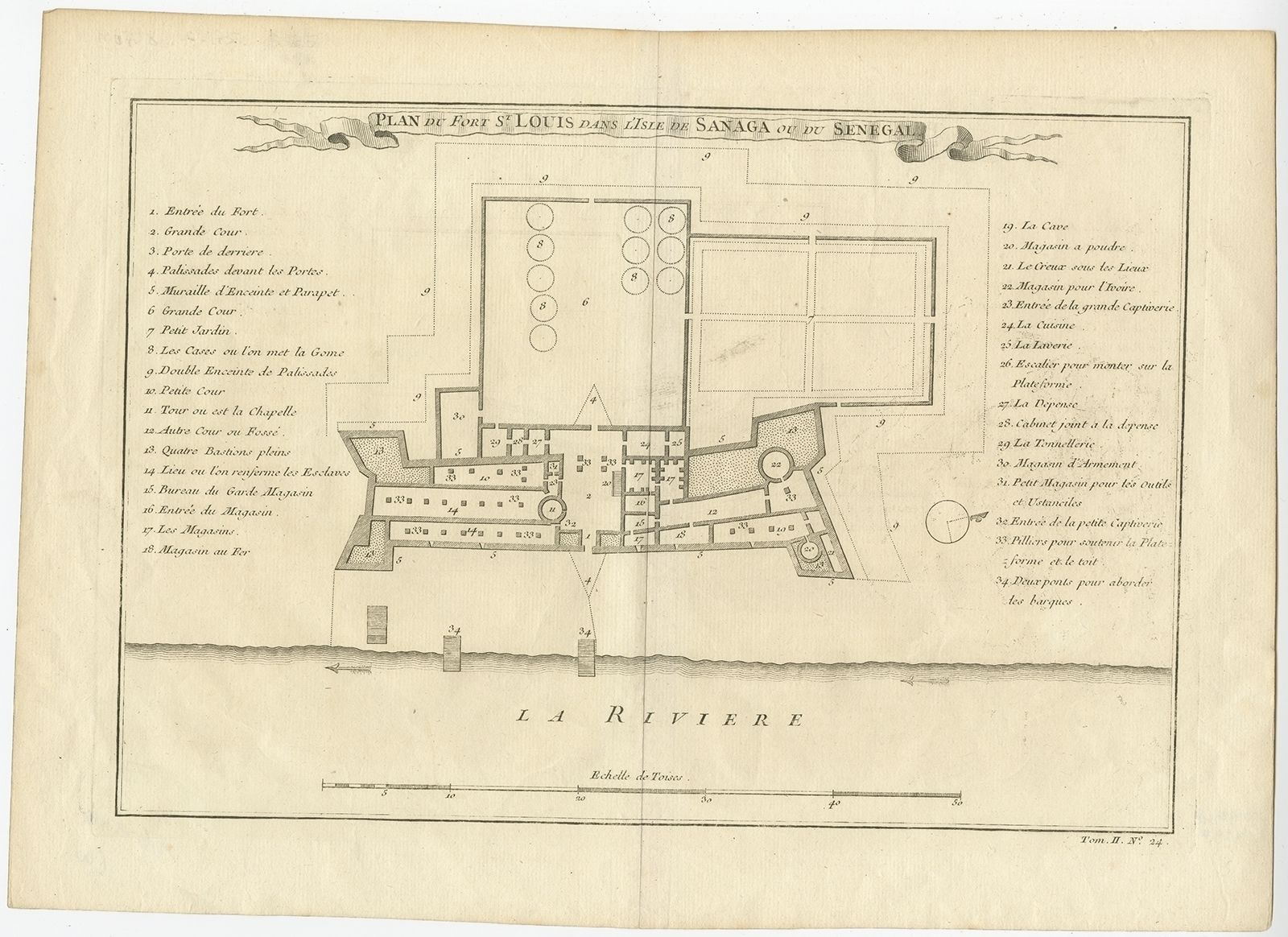 Antique Print Of Fort St. Louis By Bellin (C.1747)