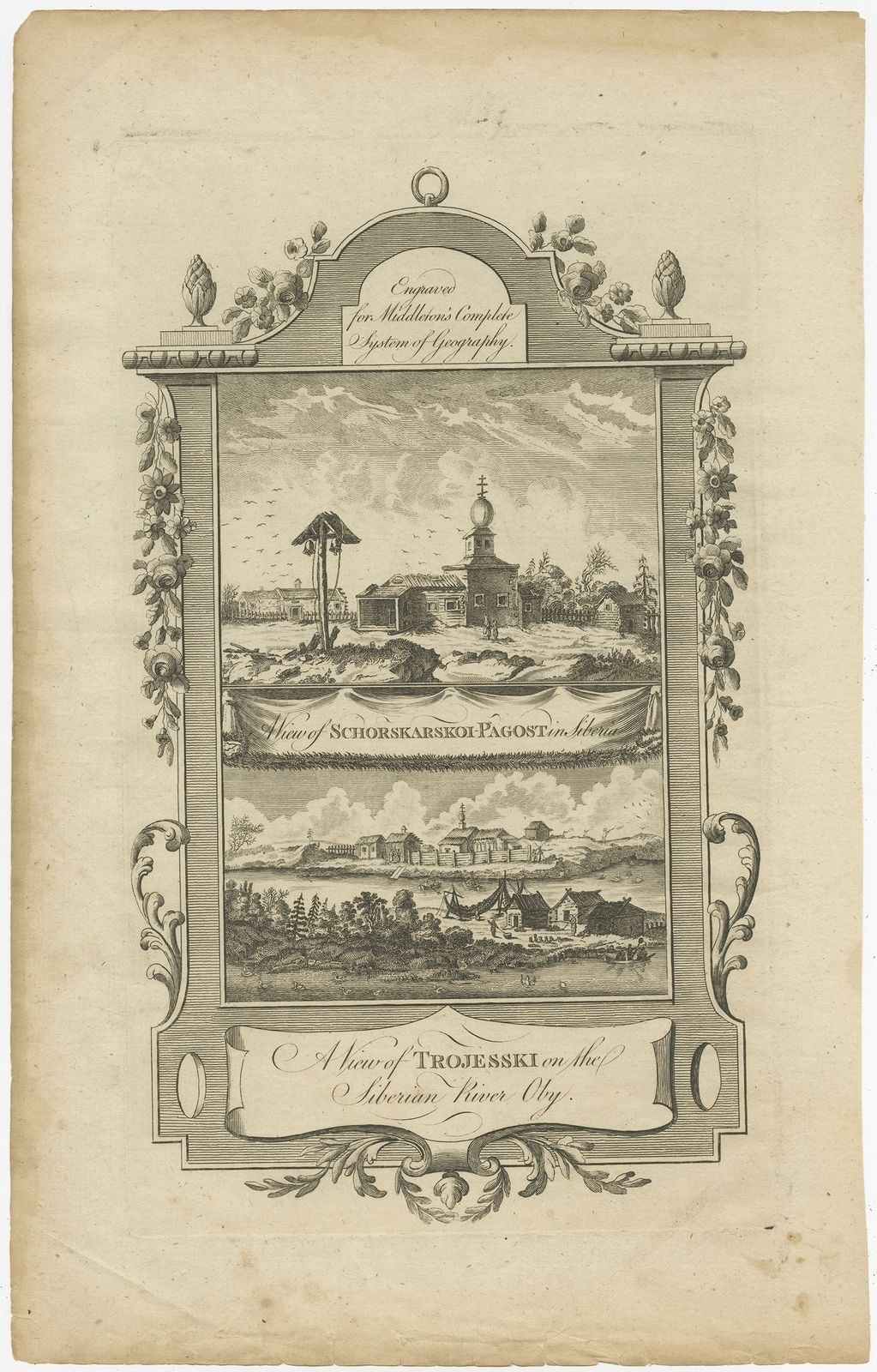 Antique Print Of Villages Near The Ob River By Middleton (C.1778)